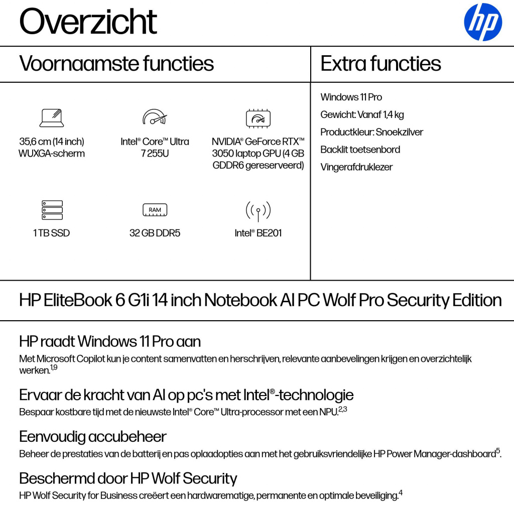 HP EliteBook 6 EB6G1i14 U7 255U 14 32GB/1T PC NL Copilot+ PC Intel Core Ultra 7 Laptop 35,6 cm (14") WUXGA DDR5-SDRAM 1 TB SSD W - Afbeelding 6