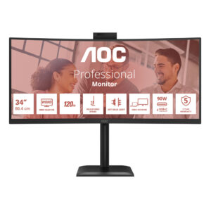 AOC E4 CU34E4CW computer monitor 86,4 cm (34") 3440 x 1440 Pixels UltraWide Quad HD LED Zwart