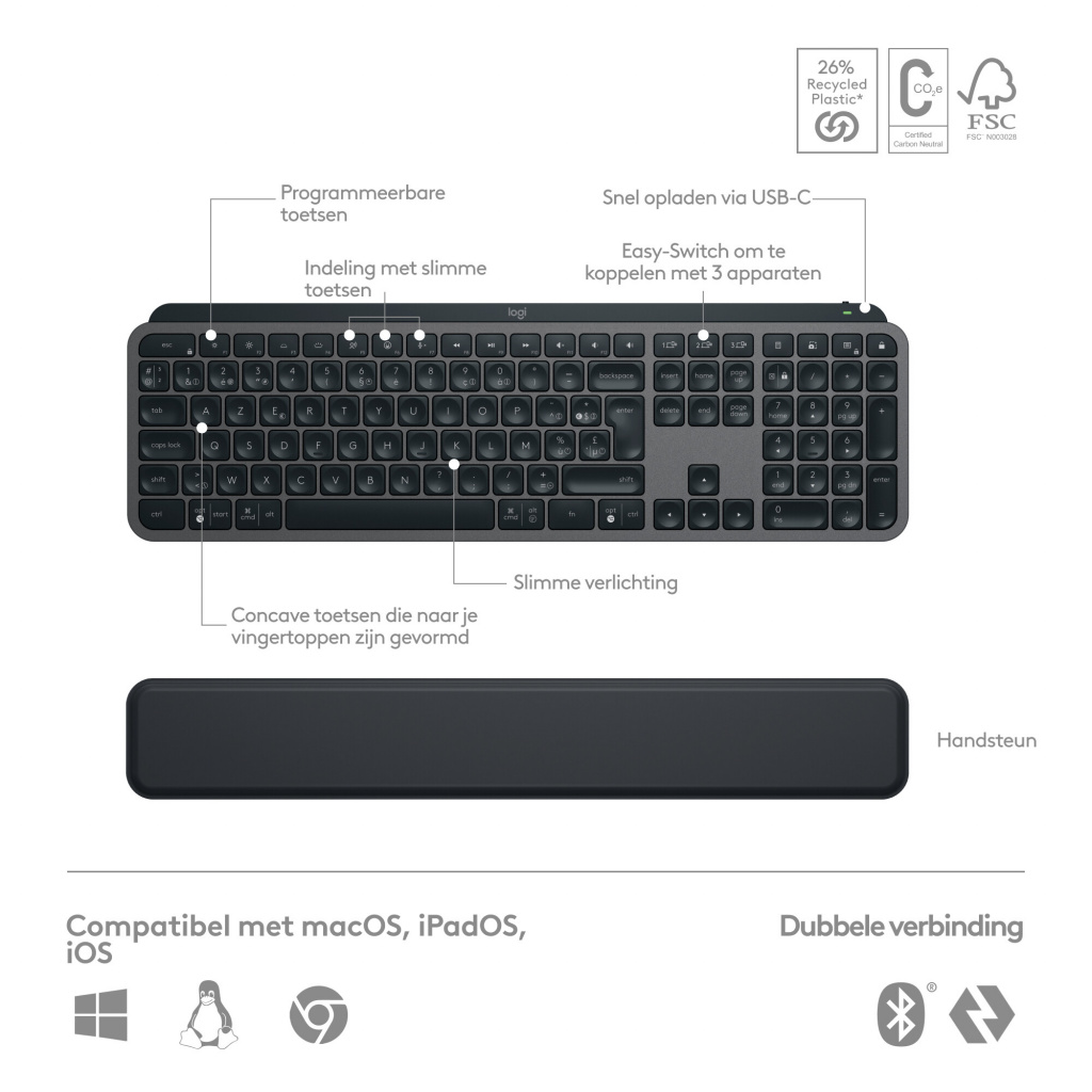 Logitech Master 920-011607 toetsenbord Inclusief muis Kantoor Bluetooth AZERTY Frans Grafiet - Afbeelding 6