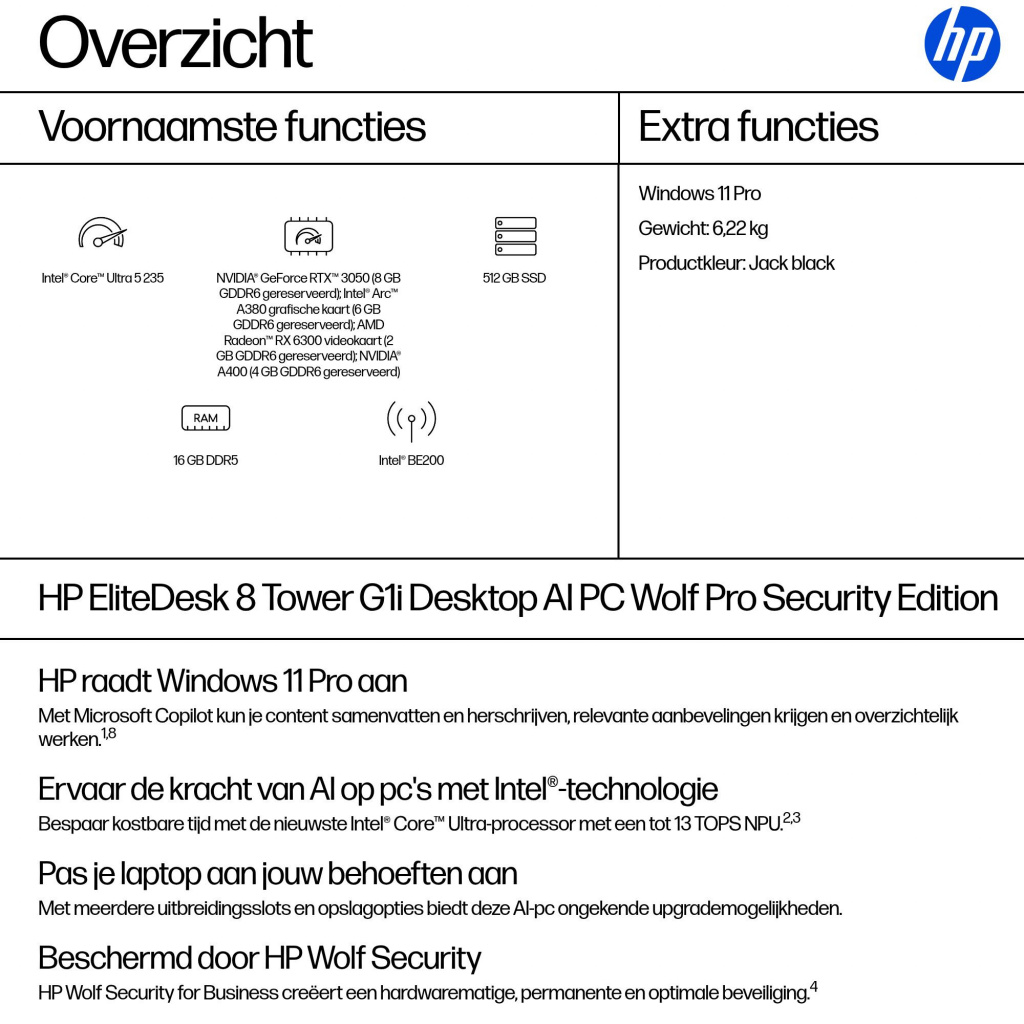 HP EliteDesk 8 G1i TWR U5-235 16/2 W11P Intel Core Ultra 5 16 GB DDR5-SDRAM 512 GB SSD Windows 11 Pro Tower PC AI PC Zwart - Afbeelding 13