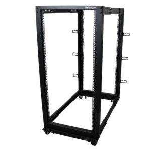 StarTech.com 4-Post 25U Mobiel Open Frame Server Rack, 19" Patchkast met Wielen en 4 Stijlen, Open Serverkast met Verstelbare Di