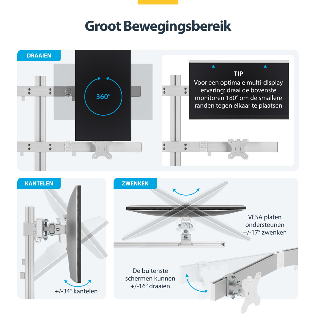 StarTech.com 6-MONITOR-ARM-A flat panel bureau steun 81,3 cm (32") Wit - Afbeelding 14