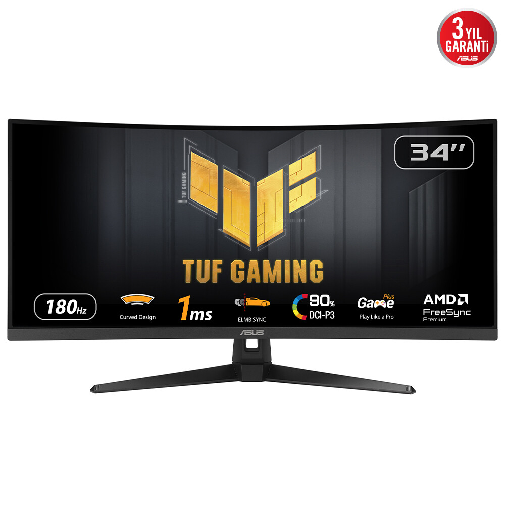 ASUS TUF Gaming VG34VQ3B computer monitor 86,4 cm (34") 3440 x 1440 Pixels UltraWide Quad HD LED Zwart