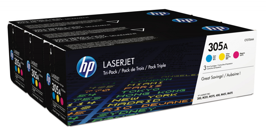 HP 305A originele cyaan/magenta/gele LaserJet tonercartridge, 3-pack - Afbeelding 2