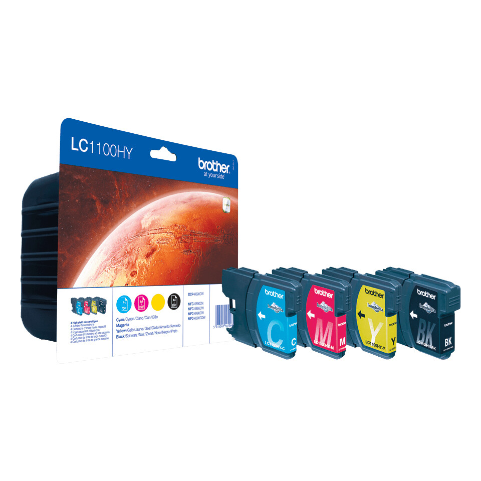 Brother LC1100HYVALBP inktcartridge 4 stuk(s) Origineel Hoog (XL) rendement Zwart, Cyaan, Magenta, Geel