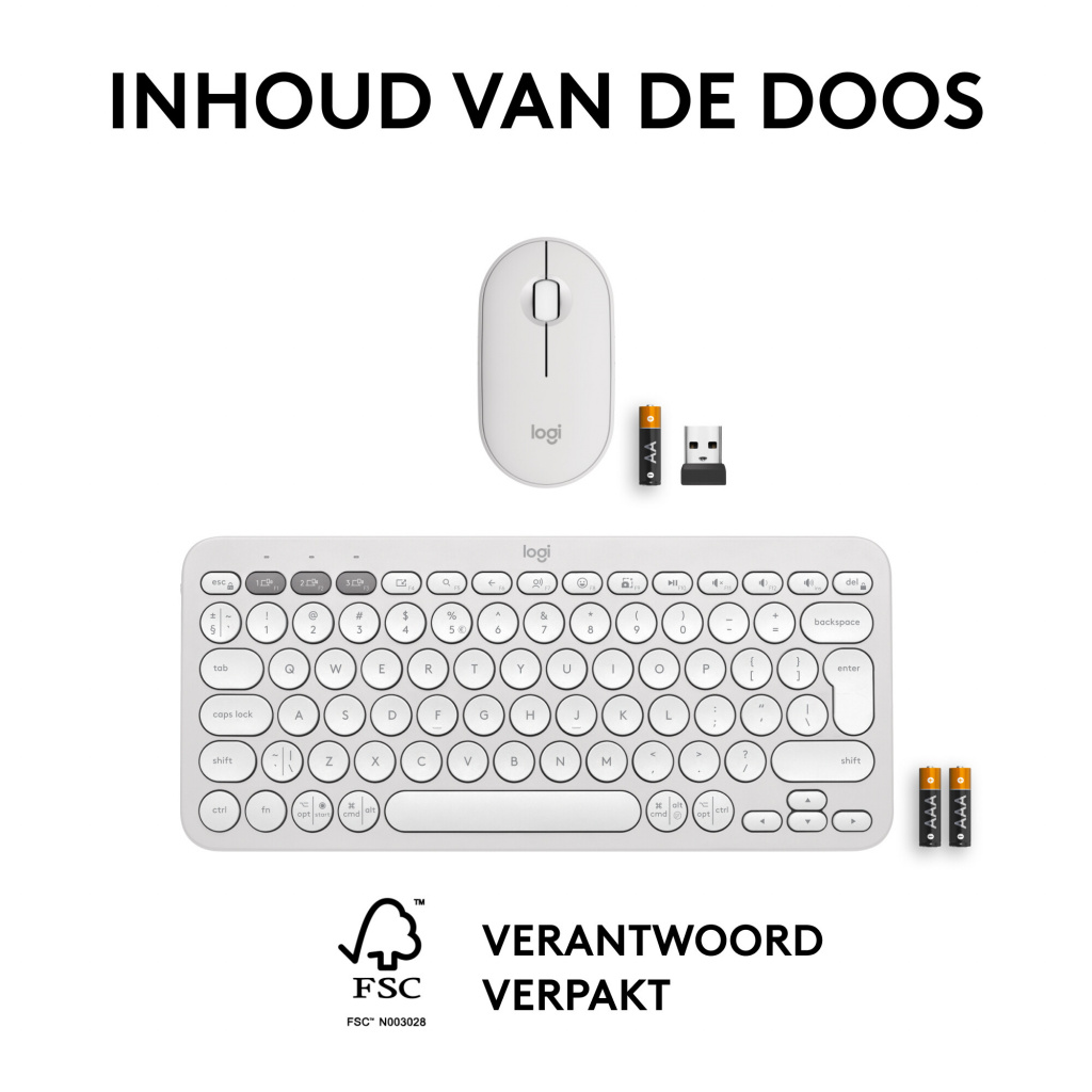 Logitech 920-012240 toetsenbord Inclusief muis Universeel RF-draadloos + Bluetooth QWERTY US International Wit - Afbeelding 10