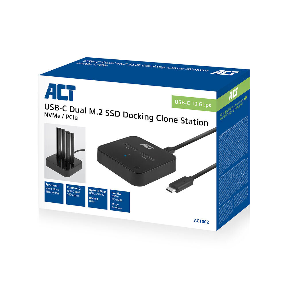 ACT M.2 NVMe/PCIe dual SSD docking clone station, USB-C 3.2 Gen2 - Afbeelding 2