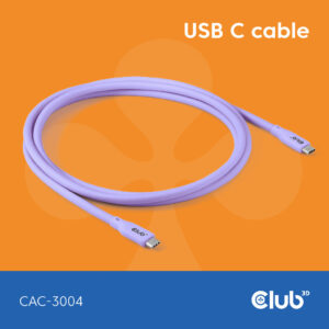 CLUB3D USB C oplaadkabel paars siliconen & tangle-free