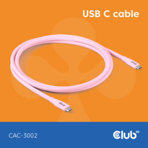 CLUB3D USB C oplaadkabel roze siliconen & tangle-free