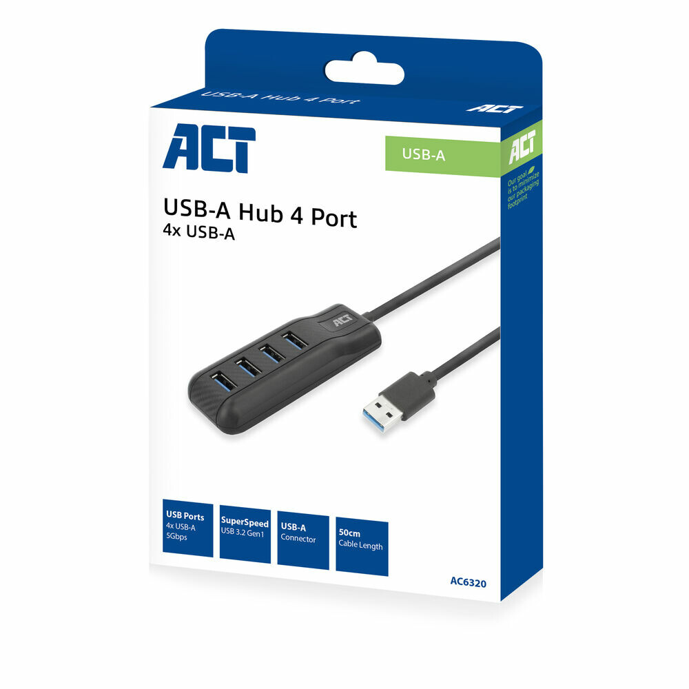 ACT AC6320 interface hub USB 3.2 Gen 1 (3.1 Gen 1) Type-A 5000 Mbit/s Zwart - Afbeelding 3