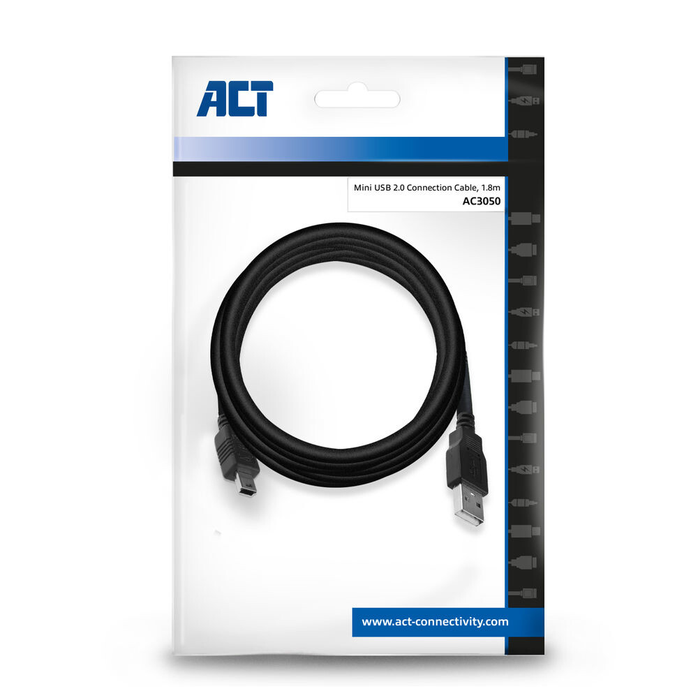 ACT USB 2.0 aansluitkabel A male - mini B male 1,8 meter - Afbeelding 2
