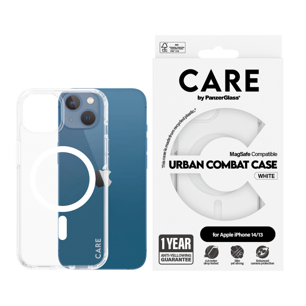 PanzerGlass CARE™ by ® Urban Combat Case Transparent w. White MagSafe iPhone 14 | 13 mobiele telefoon behuizingen Hoes Transpara - Afbeelding 2