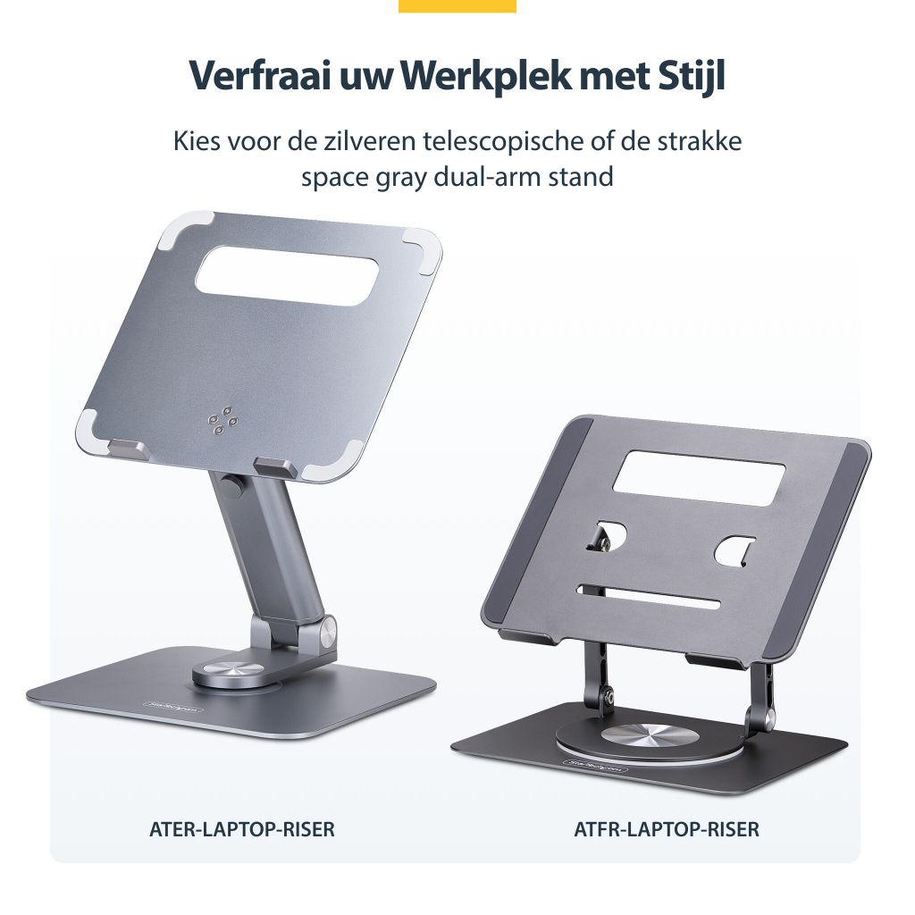 StarTech.com Draaibare Laptopstandaard, 360 Roterende Laptophouder voor Computer, Verhoogd plateau met Verstelbare Kanteling, Ma - Afbeelding 14
