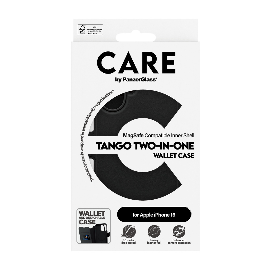 PanzerGlass CARE™ by ® Tango 2-in-1 Wallet Case w. MagSafe iPhone 16 mobiele telefoon behuizingen Hoes Zwart - Afbeelding 3