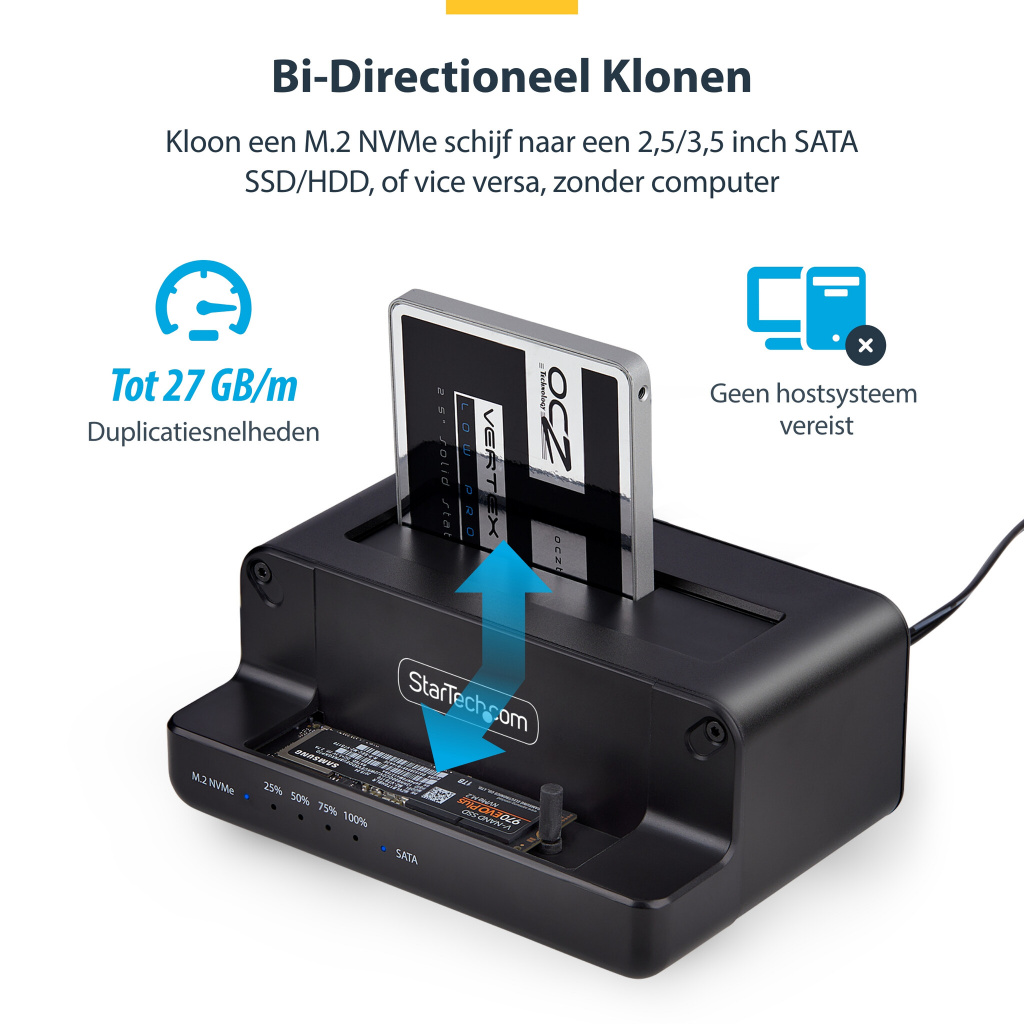 StarTech.com M.2 NVMe naar 2.5"/3.5" SATA Drive Duplicator, Dual Bay Standalone SSD Cloner/Copier en Drive Dock, Bidirectionele - Afbeelding 13