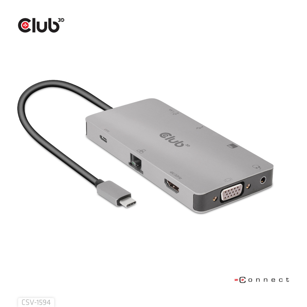 CLUB3D Type-C 9-in-1 hub with HDMI, VGA, 2x USB Gen1 Type-A,RJ45,SD/Micro SD card slots and USB Type-C oplaad mogelijkheid tot m - Afbeelding 8