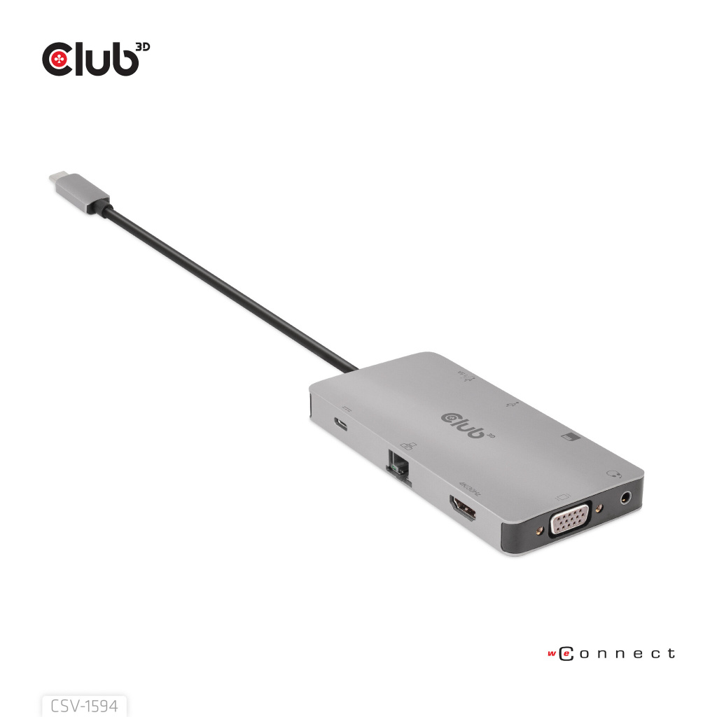 CLUB3D Type-C 9-in-1 hub with HDMI, VGA, 2x USB Gen1 Type-A,RJ45,SD/Micro SD card slots and USB Type-C oplaad mogelijkheid tot m - Afbeelding 11