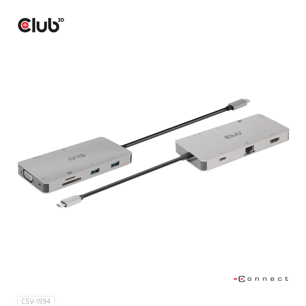 CLUB3D Type-C 9-in-1 hub with HDMI, VGA, 2x USB Gen1 Type-A,RJ45,SD/Micro SD card slots and USB Type-C oplaad mogelijkheid tot m - Afbeelding 5