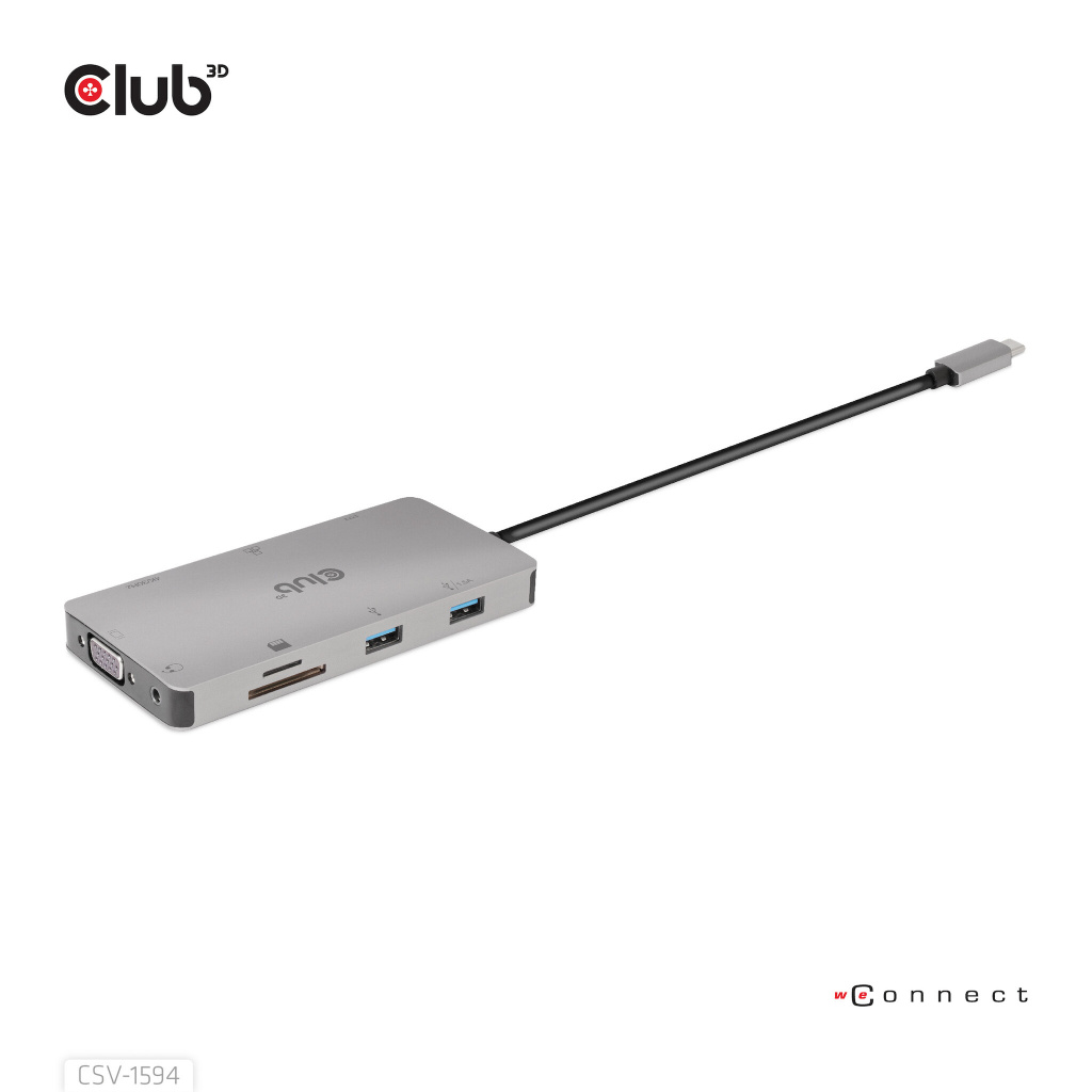CLUB3D Type-C 9-in-1 hub with HDMI, VGA, 2x USB Gen1 Type-A,RJ45,SD/Micro SD card slots and USB Type-C oplaad mogelijkheid tot m - Afbeelding 7