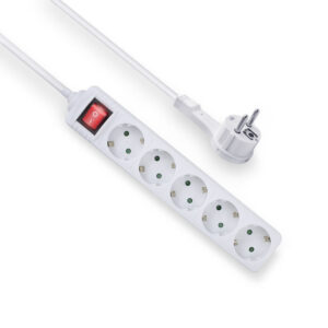 ACT Stekkerdoos met lichtgevende schakelaar en platte stekker, 5 sockets, 1,5 m, wit