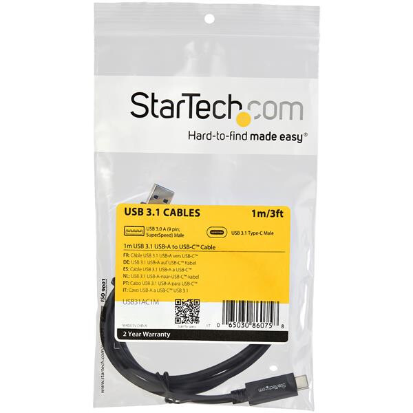 StarTech.com 1m USB-A naar USB-C Laadkabel, USB 10Gbps, Charge & Sync, 3A, USB-IF Gecertificeerd - Zwarte USB Oplaadkabel - Afbeelding 5