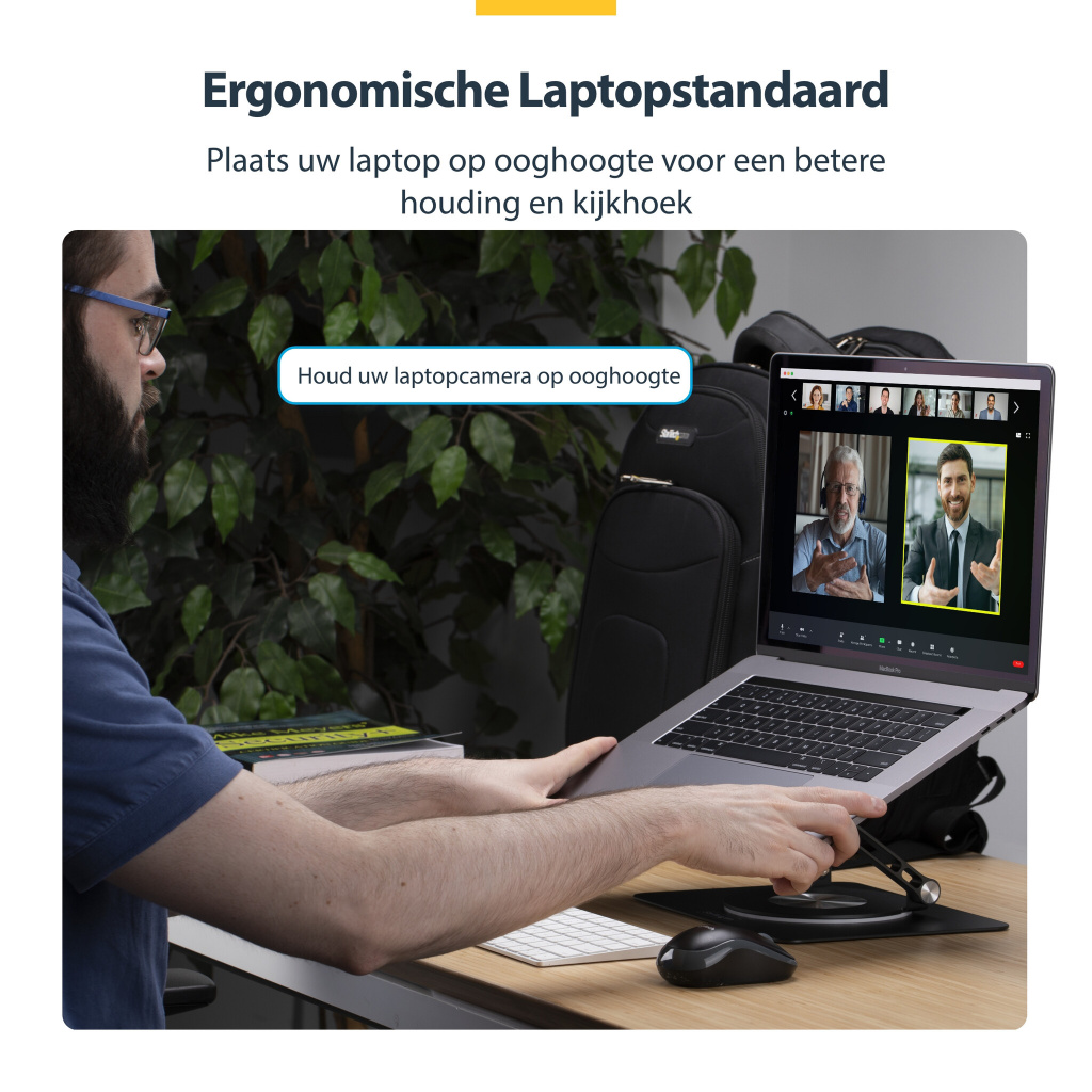 StarTech.com Draaibare Laptopstandaard, 360 Roterende Laptophouder voor Computer, Verhoogd plateau met Verstelbare Kanteling, Ma - Afbeelding 9