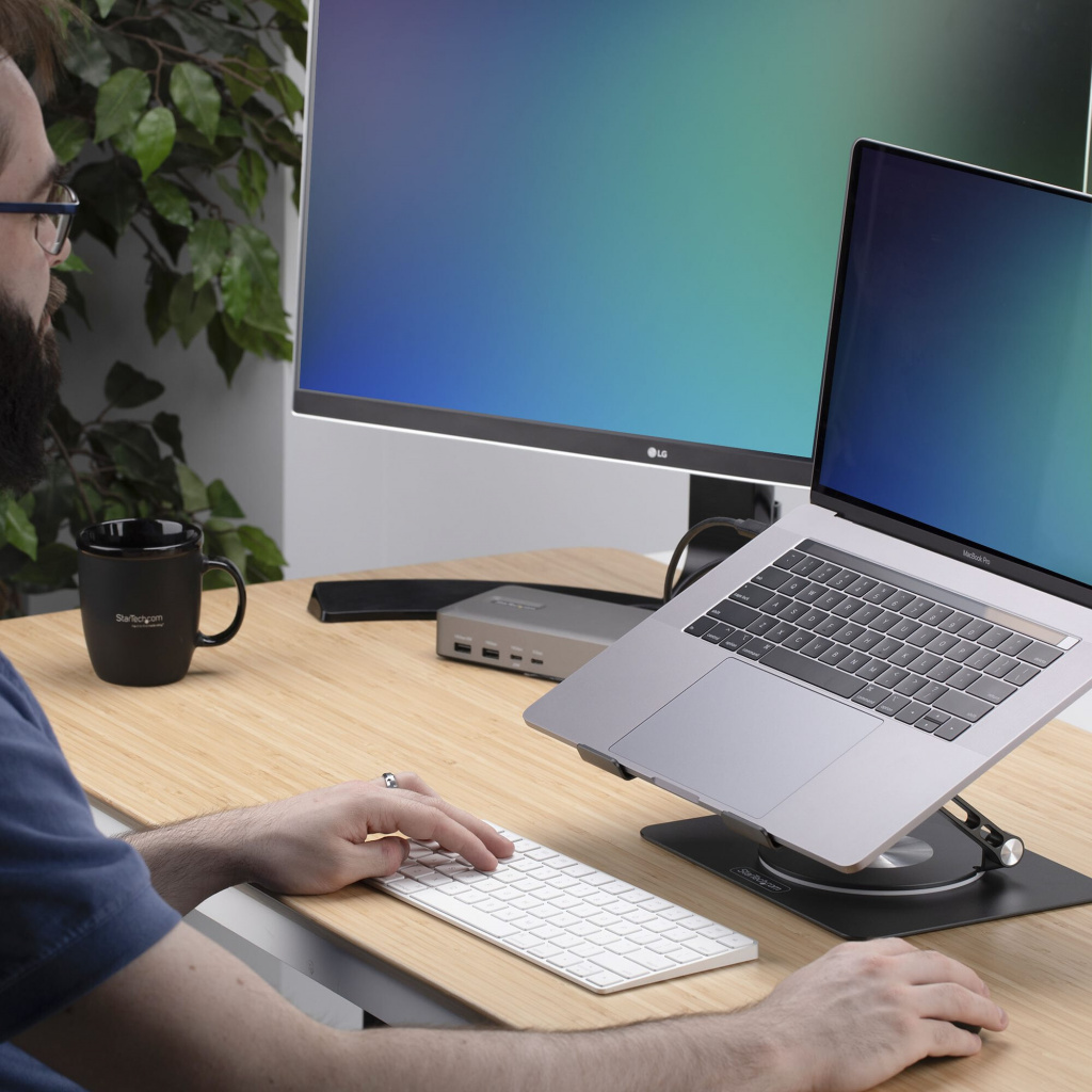 StarTech.com Draaibare Laptopstandaard, 360 Roterende Laptophouder voor Computer, Verhoogd plateau met Verstelbare Kanteling, Ma - Afbeelding 6