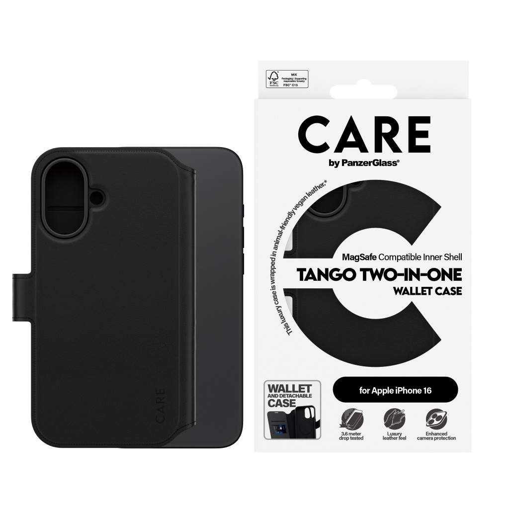 PanzerGlass CARE™ by ® Tango 2-in-1 Wallet Case w. MagSafe iPhone 16 mobiele telefoon behuizingen Hoes Zwart - Afbeelding 2