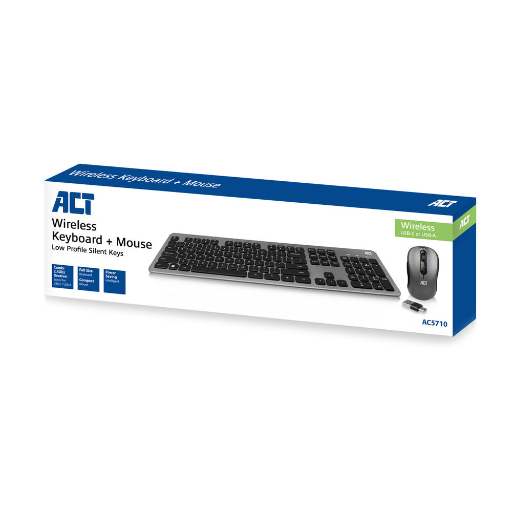 ACT Draadloze set met toetsenbord en muis, USB-C/USB-A ontvanger (Qwerty/US layout) - Afbeelding 4