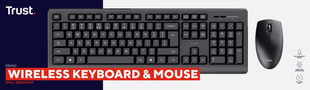 Trust Primo Draadloos toetsenbord+muis set – RF draadloze verbinding – QWERTY – Zwart - Afbeelding 6