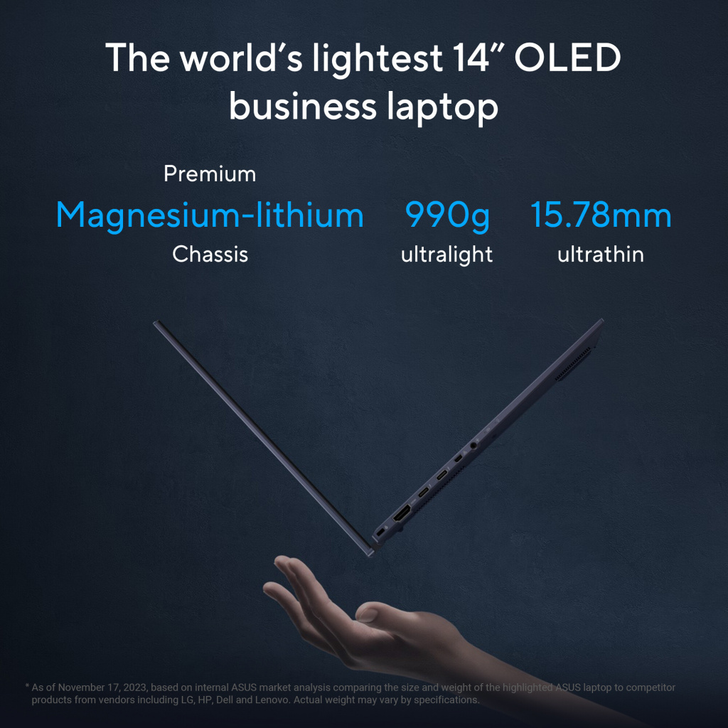 ASUS ExpertBook B9 OLED B9403CVAR-PP1678X Intel Core 7 150U Laptop 35,6 cm (14") WQXGA+ 32 GB LPDDR5x-SDRAM 1 TB SSD Wi-Fi 6E (8 - Afbeelding 7