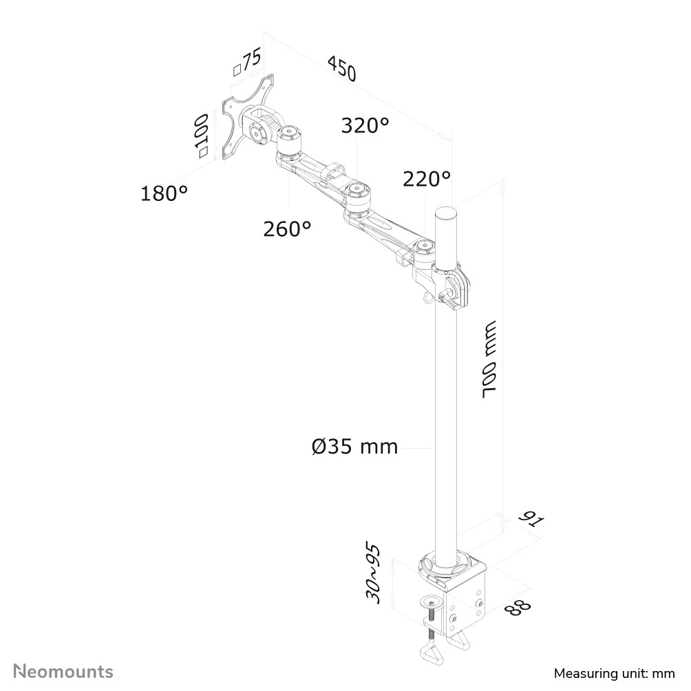 Neomounts FPMA-D935POLE70 Monitorarm 10-30" - Afbeelding 3