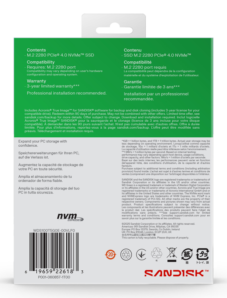 SanDisk Green WD SN3000 NVMe 1 TB M.2 PCI Express 4.0 QLC 3D NAND - Afbeelding 7