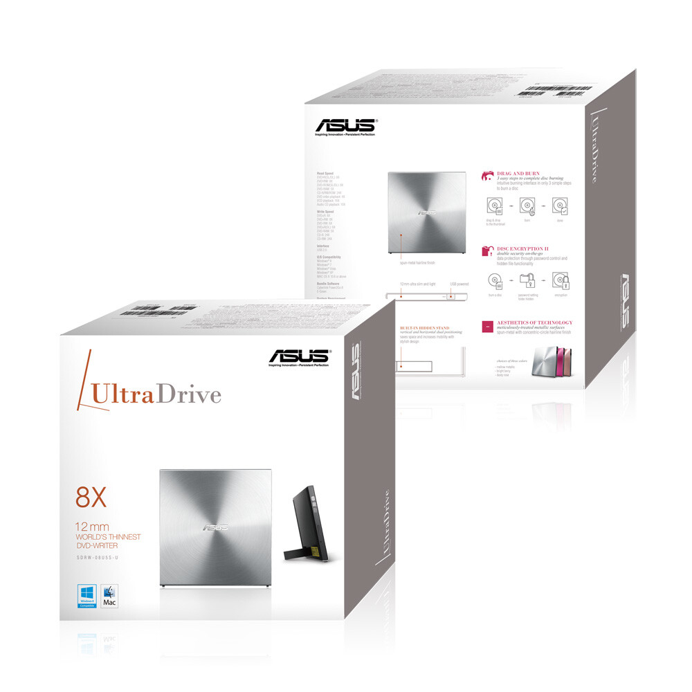 ASUS SDRW-08U5S-U optisch schijfstation DVD Super Multi DL Metallic - Afbeelding 2