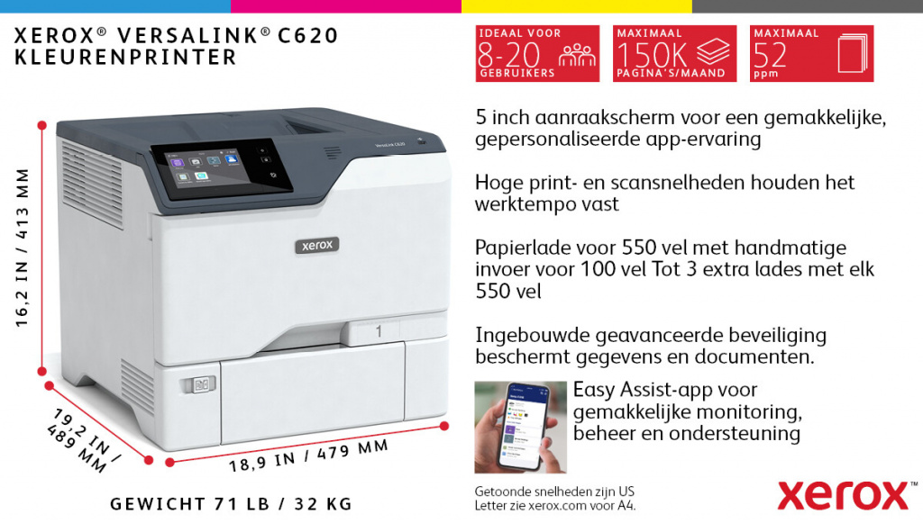 Xerox VersaLink C620 A4 50 ppm tosidig skriver PS3 PCL5e/6 2 skuffer 650 ark - Afbeelding 19