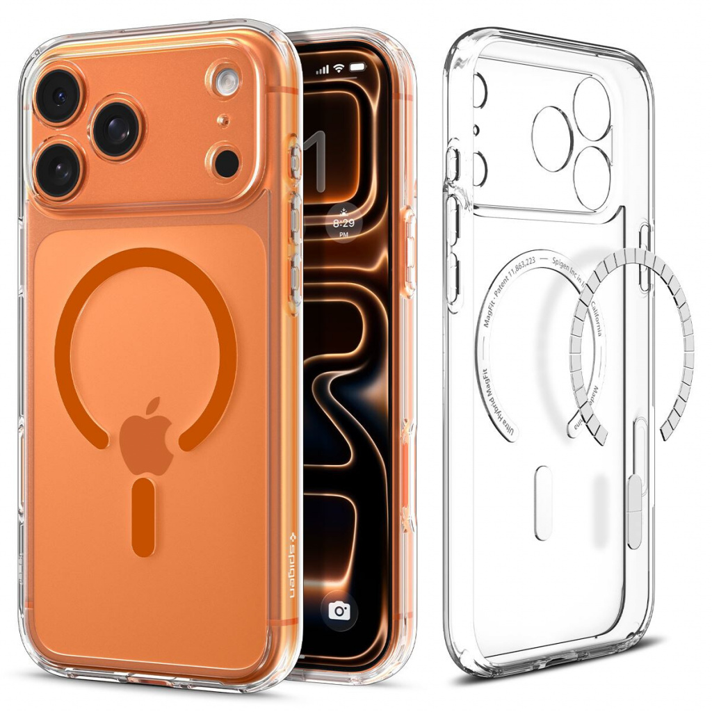 Spigen Ultra Hybrid (MagFit) mobiele telefoon behuizingen 17,5 cm (6.9") Hoes Oranje, Transparant