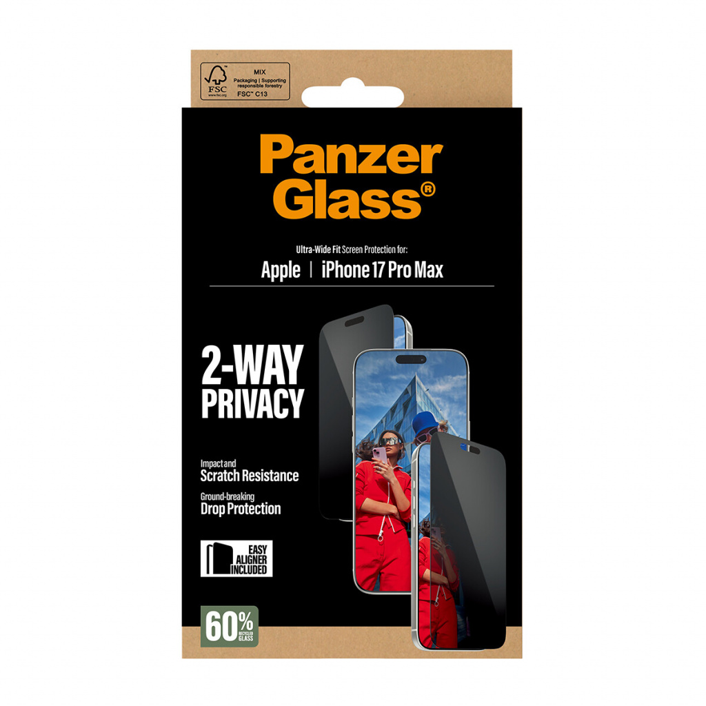 PanzerGlass ® 2-Way Privacy Screen Protector iPhone 17 Pro Max | Ultra-Wide Fit w. EasyAligner Doorzichtige schermbeschermer App - Afbeelding 3