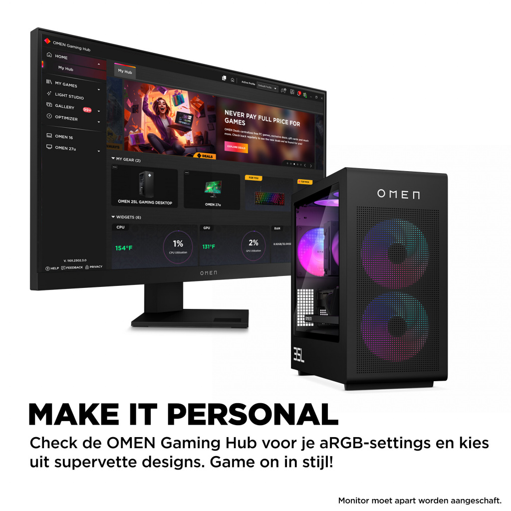 HP OMEN 35L GT16-0240nd PC Intel Core Ultra 9 285K 32 GB DDR5-SDRAM 2 TB SSD NVIDIA GeForce RTX 5070 Windows 11 Home Tower AI PC - Afbeelding 6