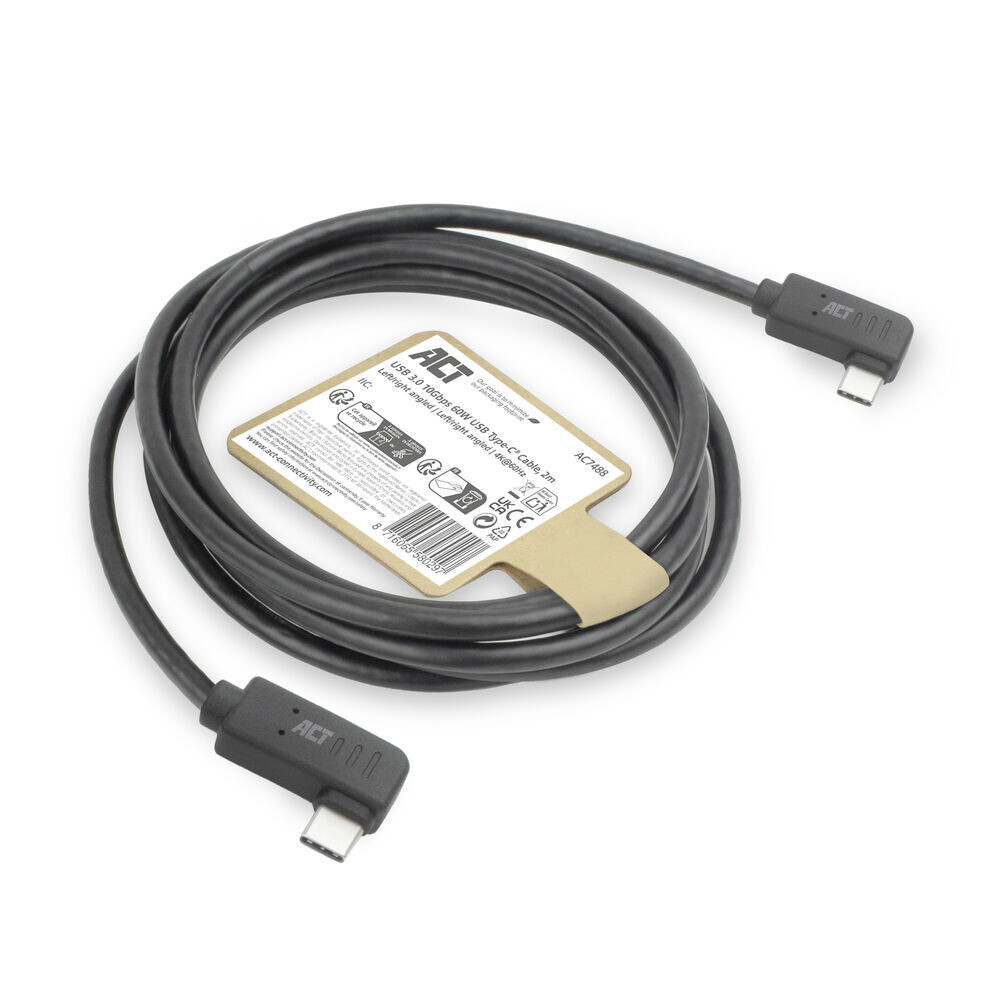 ACT USB 3.0 10Gbps 60W USB Type-C (haaks links/rechts) naar USB Type-C (haaks links/rechts) kabel, 0.5 meter - Afbeelding 2
