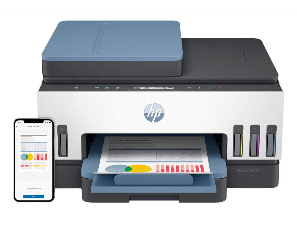 HP Smart Tank 7306 Draadloos All-in-One Kleur Printer, Dubbelzijdig printen; Kopieerapparaat, Scanner