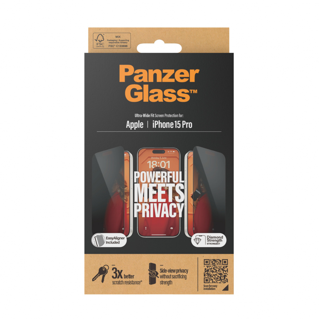 PanzerGlass ® Privacy Screen Protector iPhone 15 Pro | Ultra-Wide Fit w. EasyAligner Doorzichtige schermbeschermer Apple 1 stuk( - Afbeelding 3