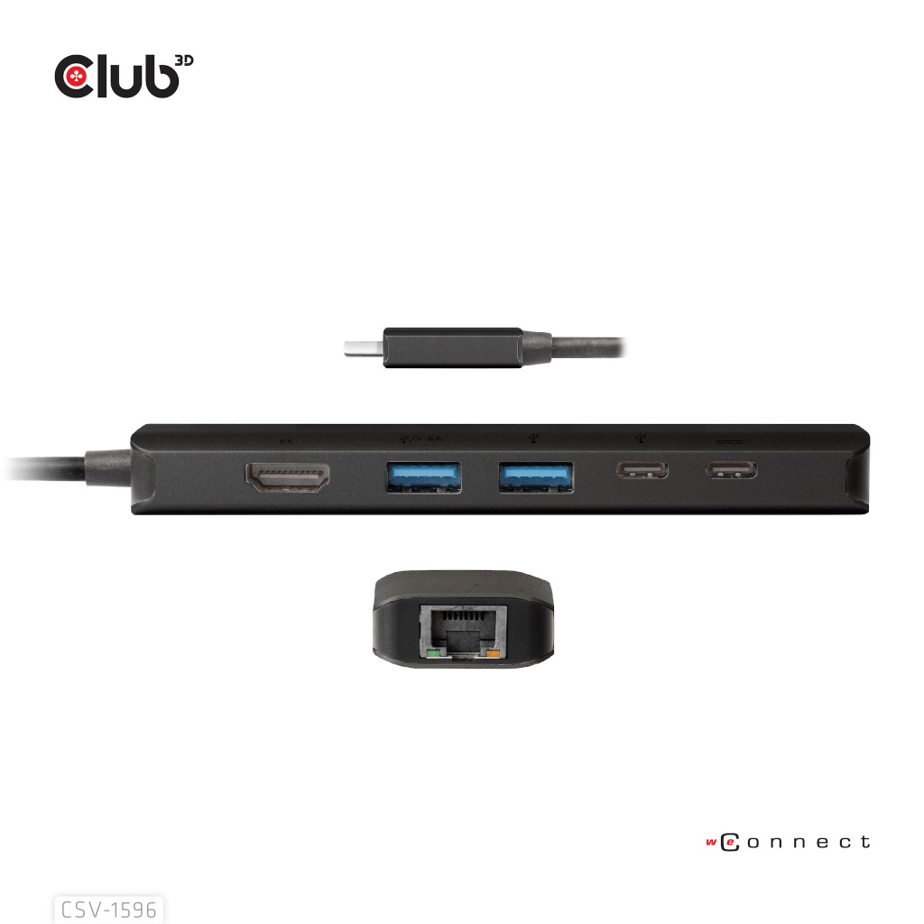 CLUB3D USB Gen1 Type-C, 6-in-1 Hub with HDMI 8K30Hz, 2xUSB Type-A, RJ45 and 2xUSB Type-C, Data and PD charging 100 watt - Afbeelding 14
