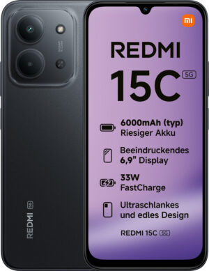 Xiaomi Redmi 15C 17,5 cm (6.9") 5G USB Type-C 4 GB 128 GB 6000 mAh Zwart