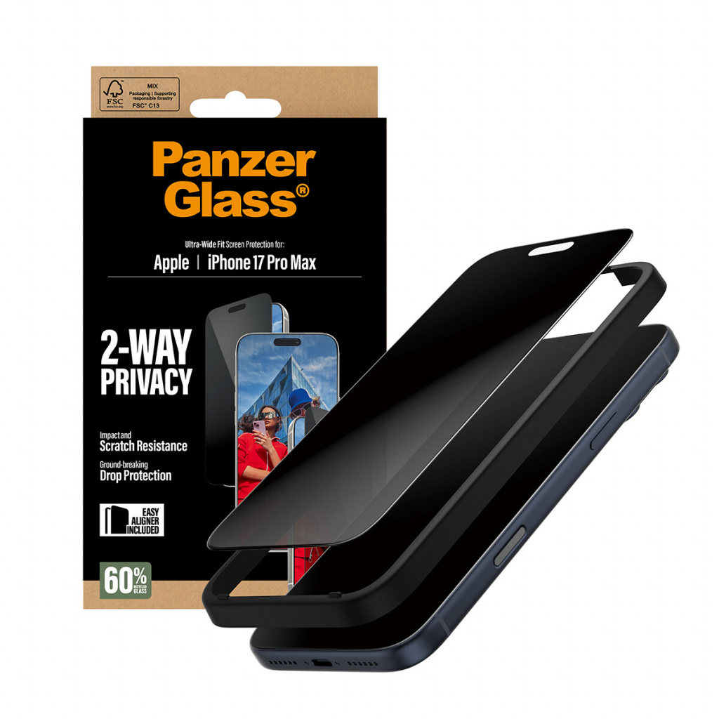 PanzerGlass ® 2-Way Privacy Screen Protector iPhone 17 Pro Max | Ultra-Wide Fit w. EasyAligner Doorzichtige schermbeschermer App - Afbeelding 6