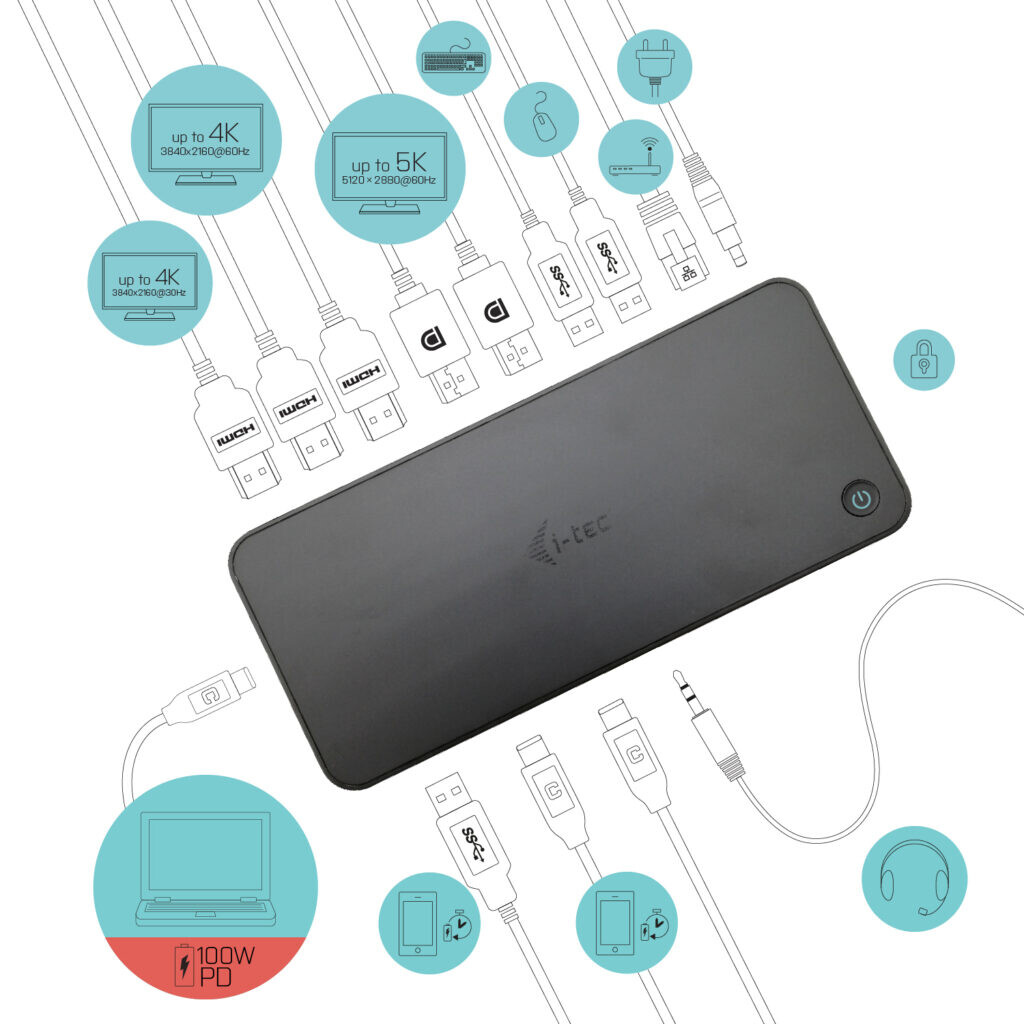 i-tec USB 3.0 / USB-C / Thunderbolt, 3x 4K Docking Station + Power Delivery 100W - Afbeelding 4
