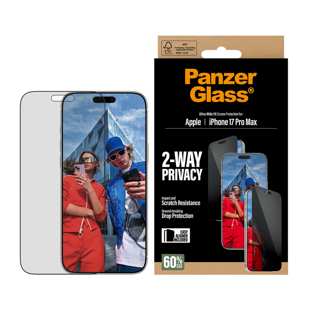 PanzerGlass ® 2-Way Privacy Screen Protector iPhone 17 Pro Max | Ultra-Wide Fit w. EasyAligner Doorzichtige schermbeschermer App - Afbeelding 2