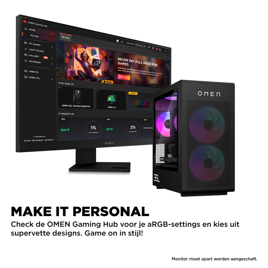 HP OMEN 35L GT16-1052nd AMD Ryzen 5 9600 16GB DDR5 1TB PCIe NVMe SSD RTX 5060 8GB W11H AMD Ryzen™ 5 DDR5-SDRAM NVIDIA GeForce RT - Afbeelding 7