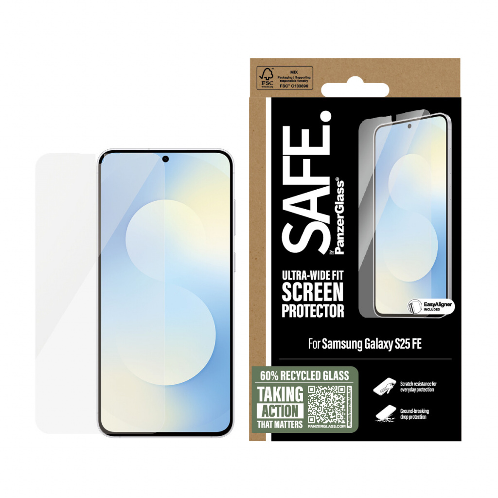 PanzerGlass SAFE. by ® Screen Protector Samsung Galaxy S25 FE 5G | Ultra-Wide Fit w. EasyAligner Doorzichtige schermbeschermer 1 - Afbeelding 2