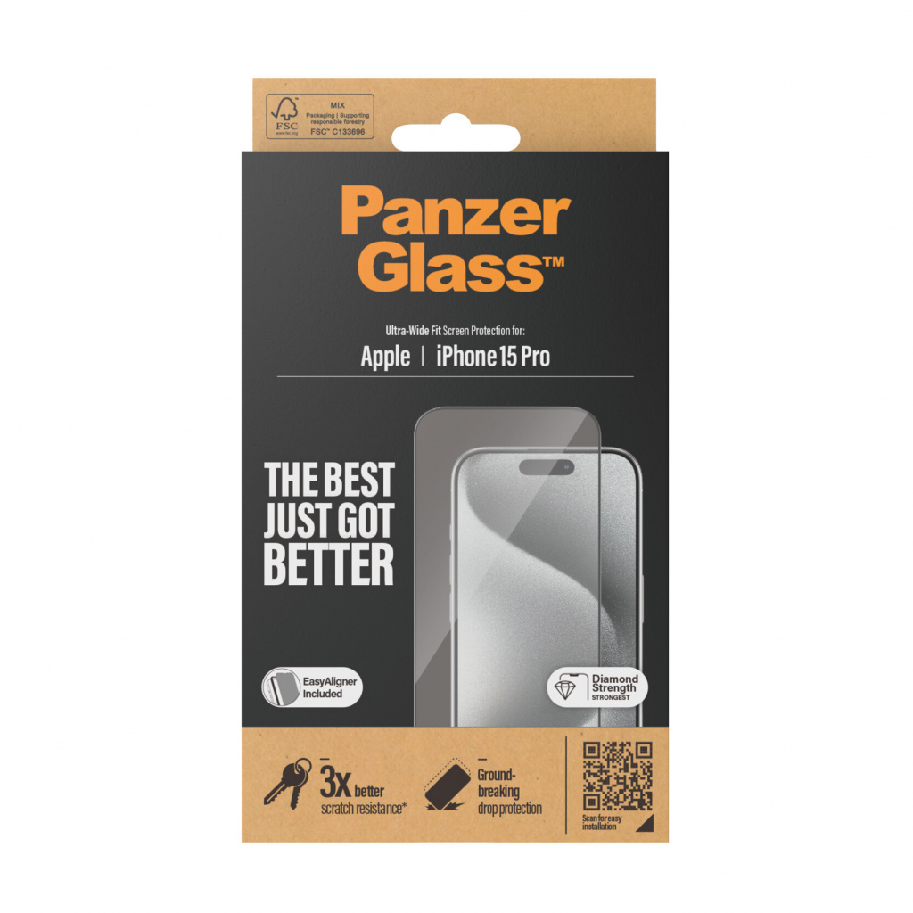 PanzerGlass ® Screen Protector iPhone 15 Pro | Ultra-Wide Fit w. EasyAligner Doorzichtige schermbeschermer Apple 1 stuk(s) - Afbeelding 3