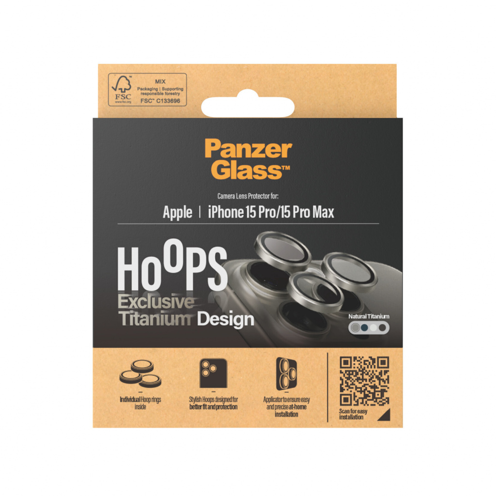 PanzerGlass ® Hoops® Titanium Camera Lens Protector Natural iPhone 15 Pro | 15 Pro Max Doorzichtige schermbeschermer Apple 1 stu - Afbeelding 3